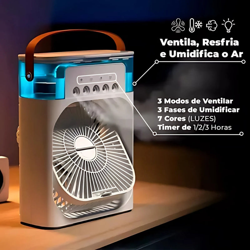 Ventilador de Nebulização, Umidificador e Sistema de Ar Condicionado Portátil