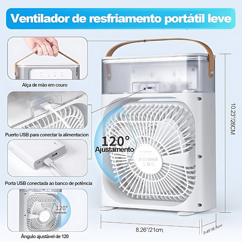 Ventilador de Nebulização, Umidificador e Sistema de Ar Condicionado Portátil