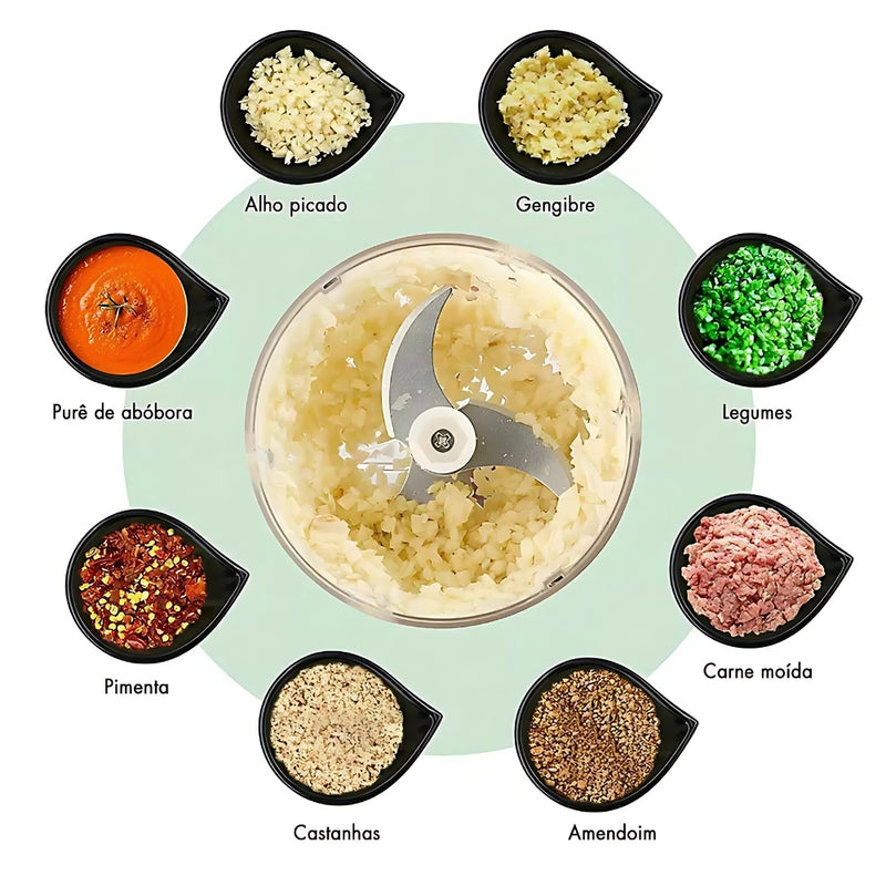 Mini Processador Elétrico de Alimentos Portátil com 3 Lâminas