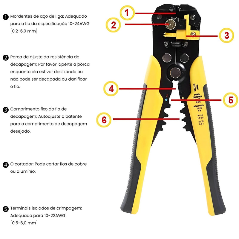 Alicate Eletricista 5 em 1 - Decapador, Cortador e Crimpador